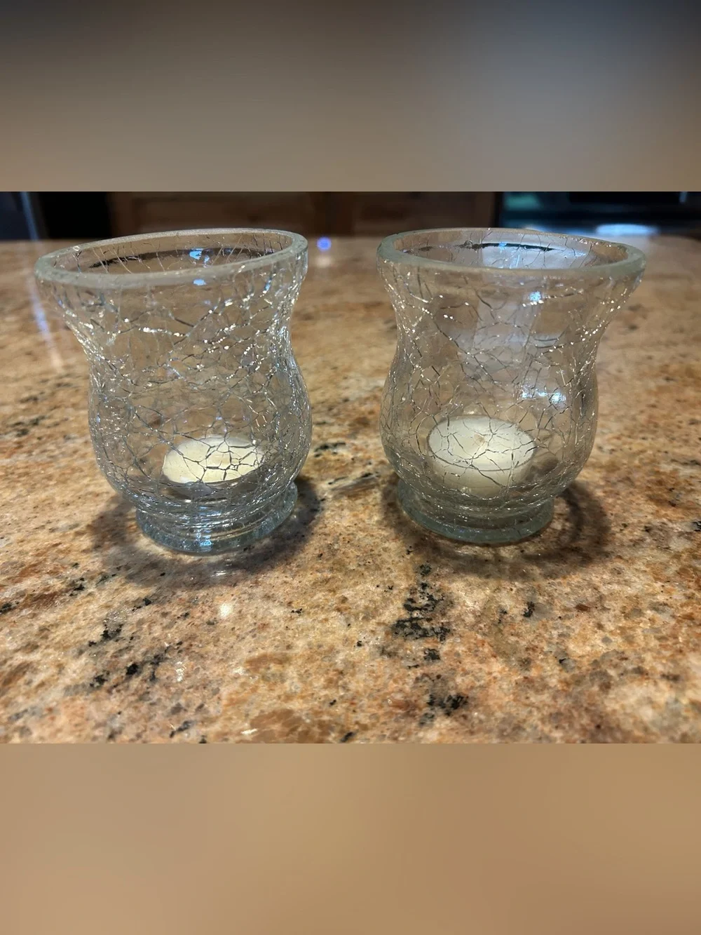 Yankee Candle Accents Hurricane Style Crackle Glass (2) Votive Holders 4”Hx3”W